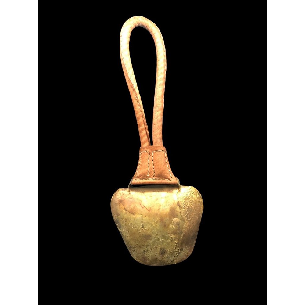 Hand-Forged Rustic Cow Bell With Braided Leather Strap 13"x6" For Farm Decor Or
